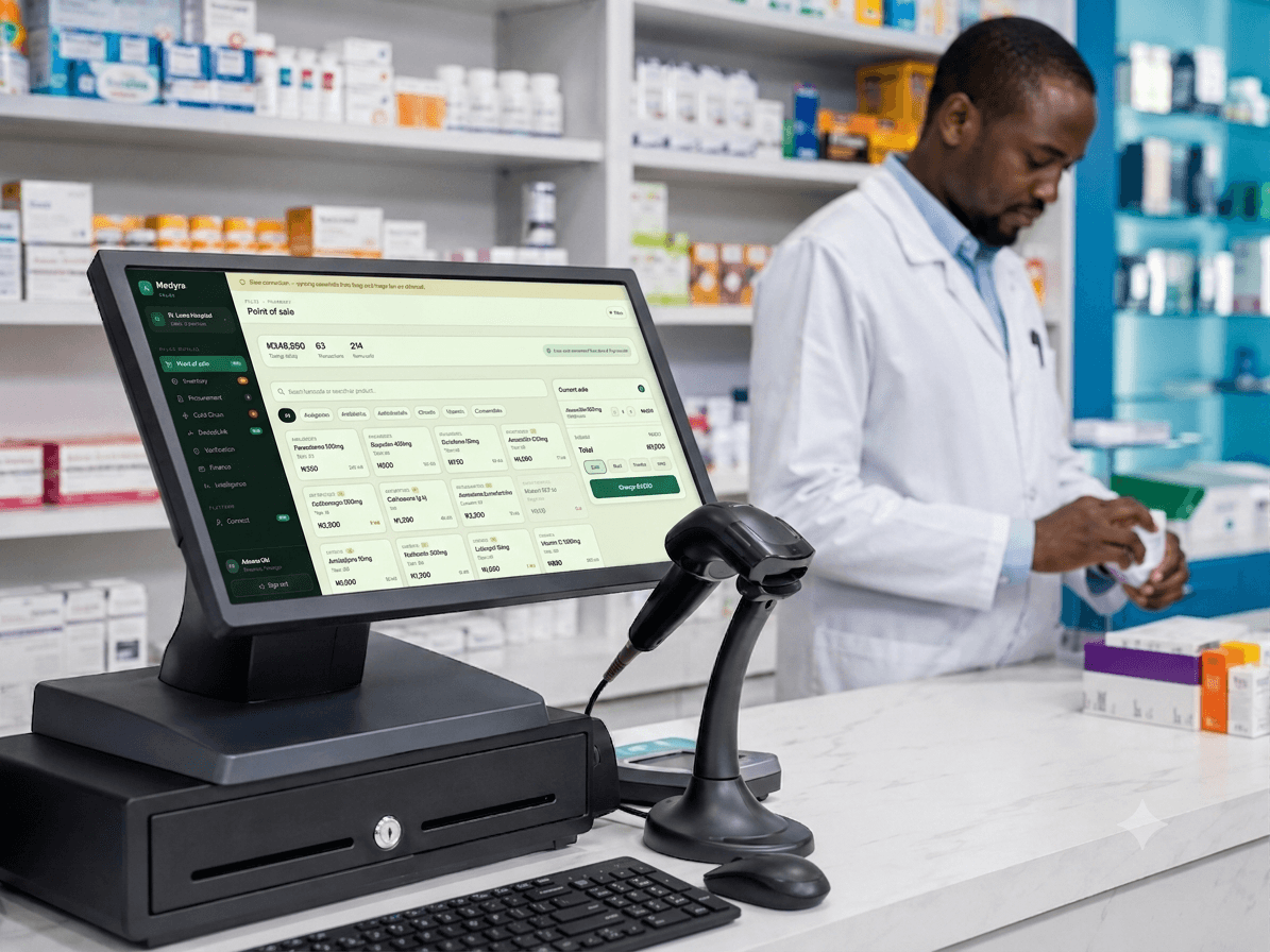 POS terminal at a pharmacy counter